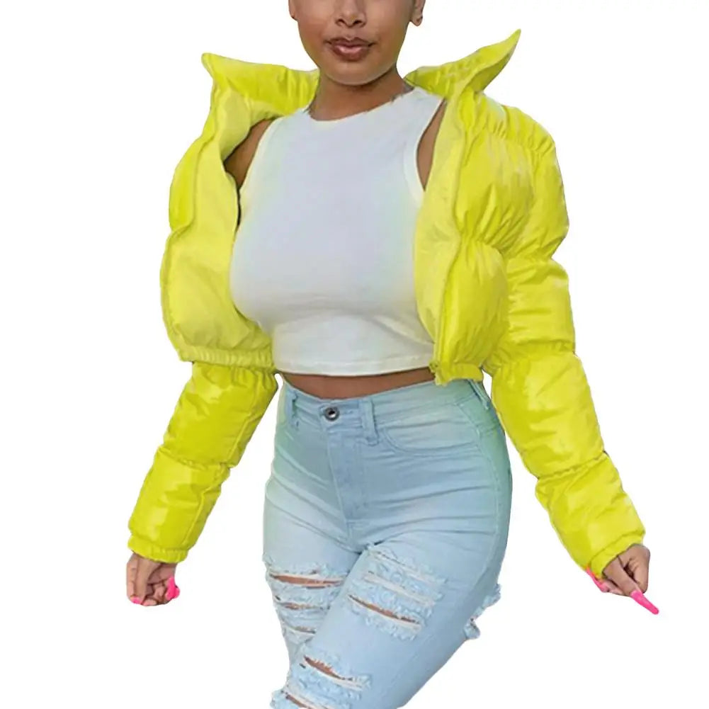 Bright PU Leather Puffer Jacket - Winter Warm, Cropped