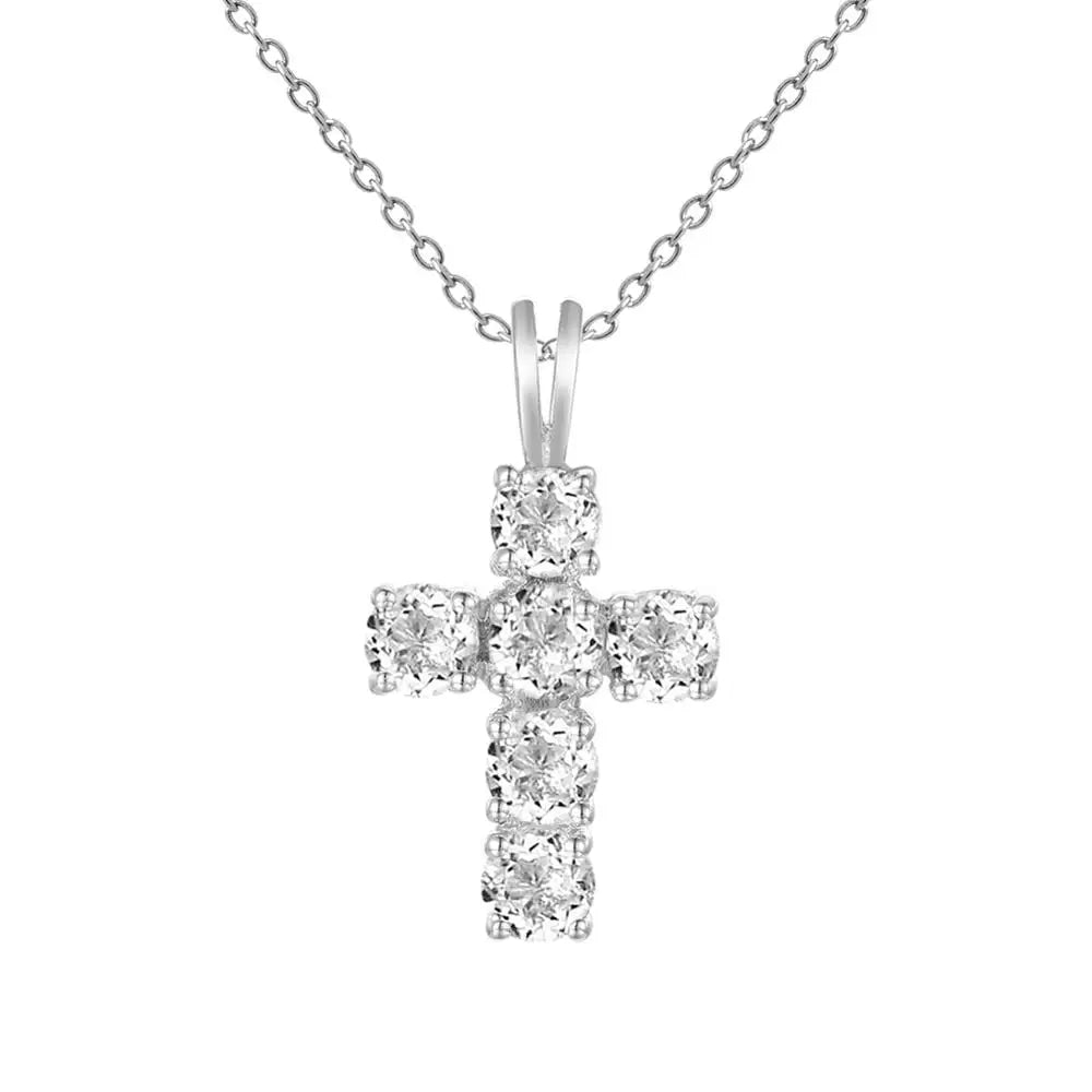 Swiss Blue Topaz Cross Pendant Necklace - 925 Sterling Silver