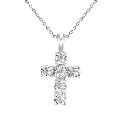 Swiss Blue Topaz Cross Pendant Necklace - 925 Sterling Silver