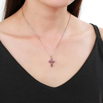 Swiss Blue Topaz Cross Pendant Necklace - 925 Sterling Silver
