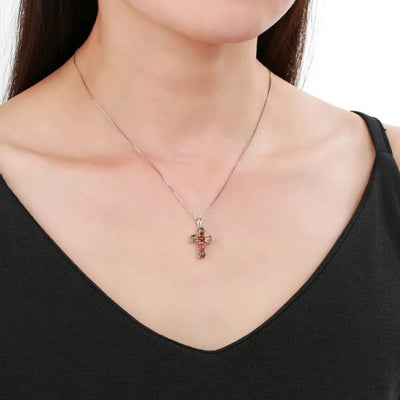 Swiss Blue Topaz Cross Pendant Necklace - 925 Sterling Silver