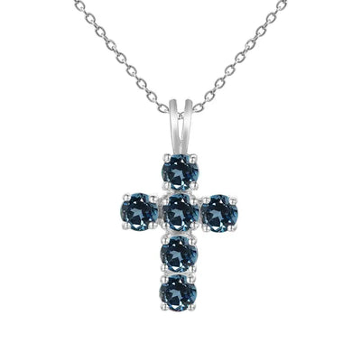 Swiss Blue Topaz Cross Pendant Necklace - 925 Sterling Silver