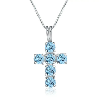 Swiss Blue Topaz Cross Pendant Necklace - 925 Sterling Silver