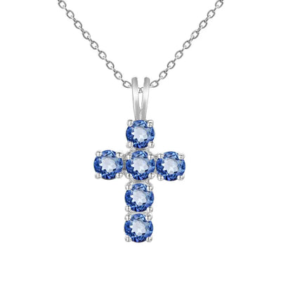 Swiss Blue Topaz Cross Pendant Necklace - 925 Sterling Silver
