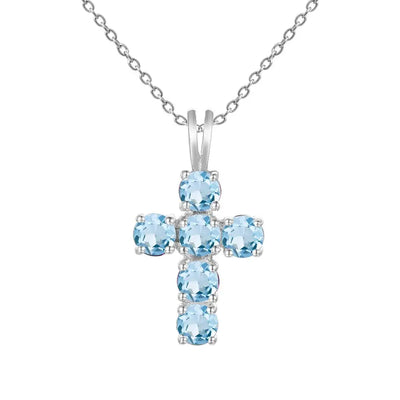 Swiss Blue Topaz Cross Pendant Necklace - 925 Sterling Silver
