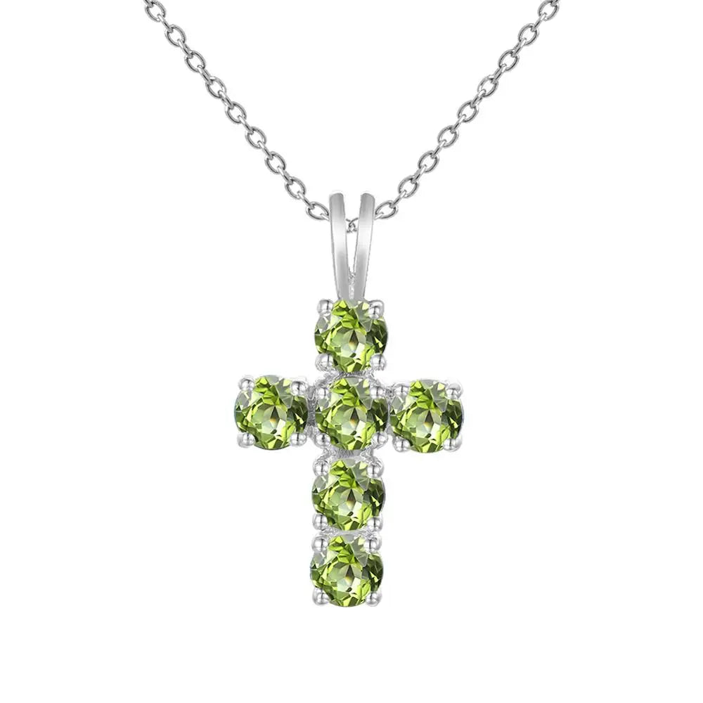 Swiss Blue Topaz Cross Pendant Necklace - 925 Sterling Silver