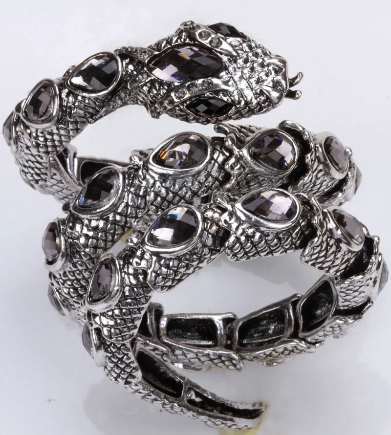 Snake Arm Cuff Bracelet - Stretch, Punk Rock Crystal Bangle