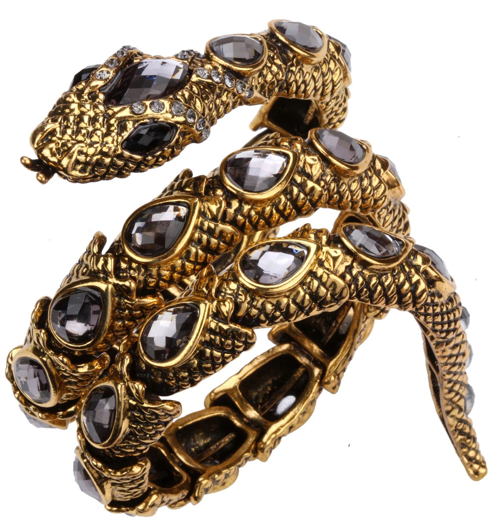 Snake Arm Cuff Bracelet - Stretch, Punk Rock Crystal Bangle