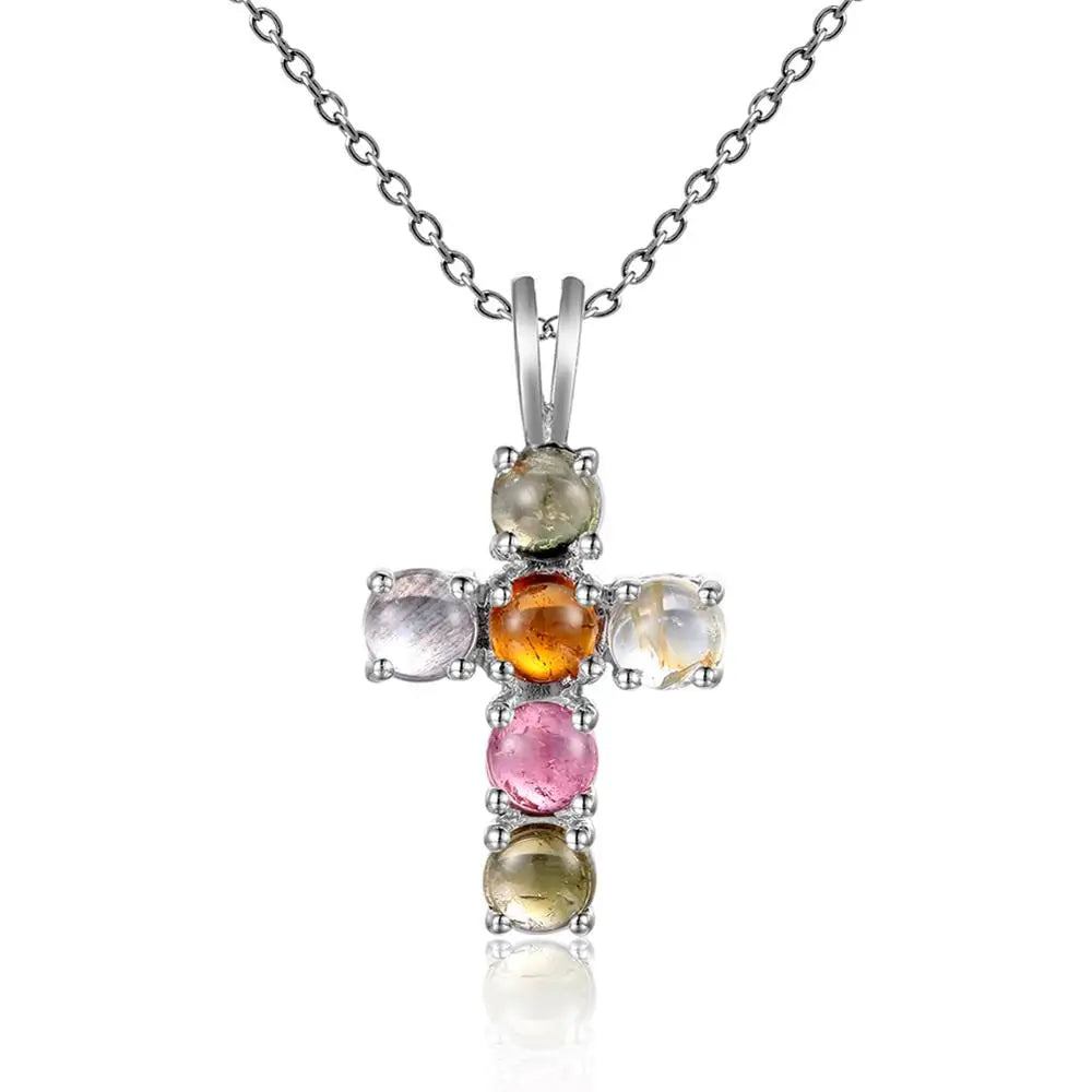 Swiss Blue Topaz Cross Pendant Necklace - 925 Sterling Silver