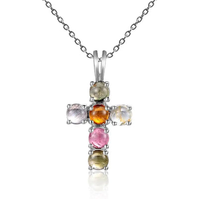 Swiss Blue Topaz Cross Pendant Necklace - 925 Sterling Silver