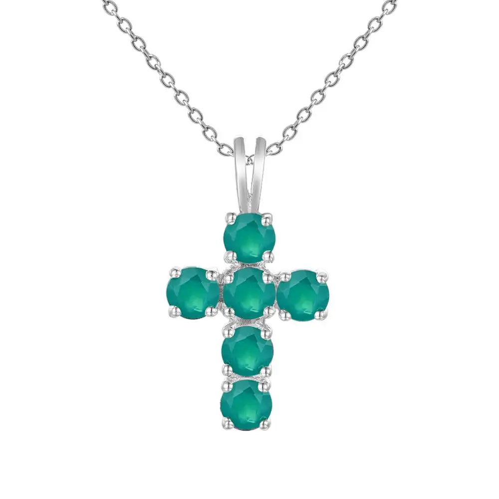 Swiss Blue Topaz Cross Pendant Necklace - 925 Sterling Silver