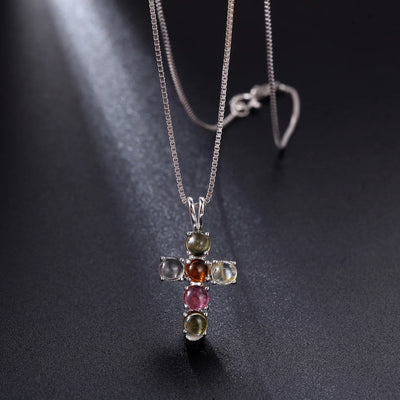 Swiss Blue Topaz Cross Pendant Necklace - 925 Sterling Silver