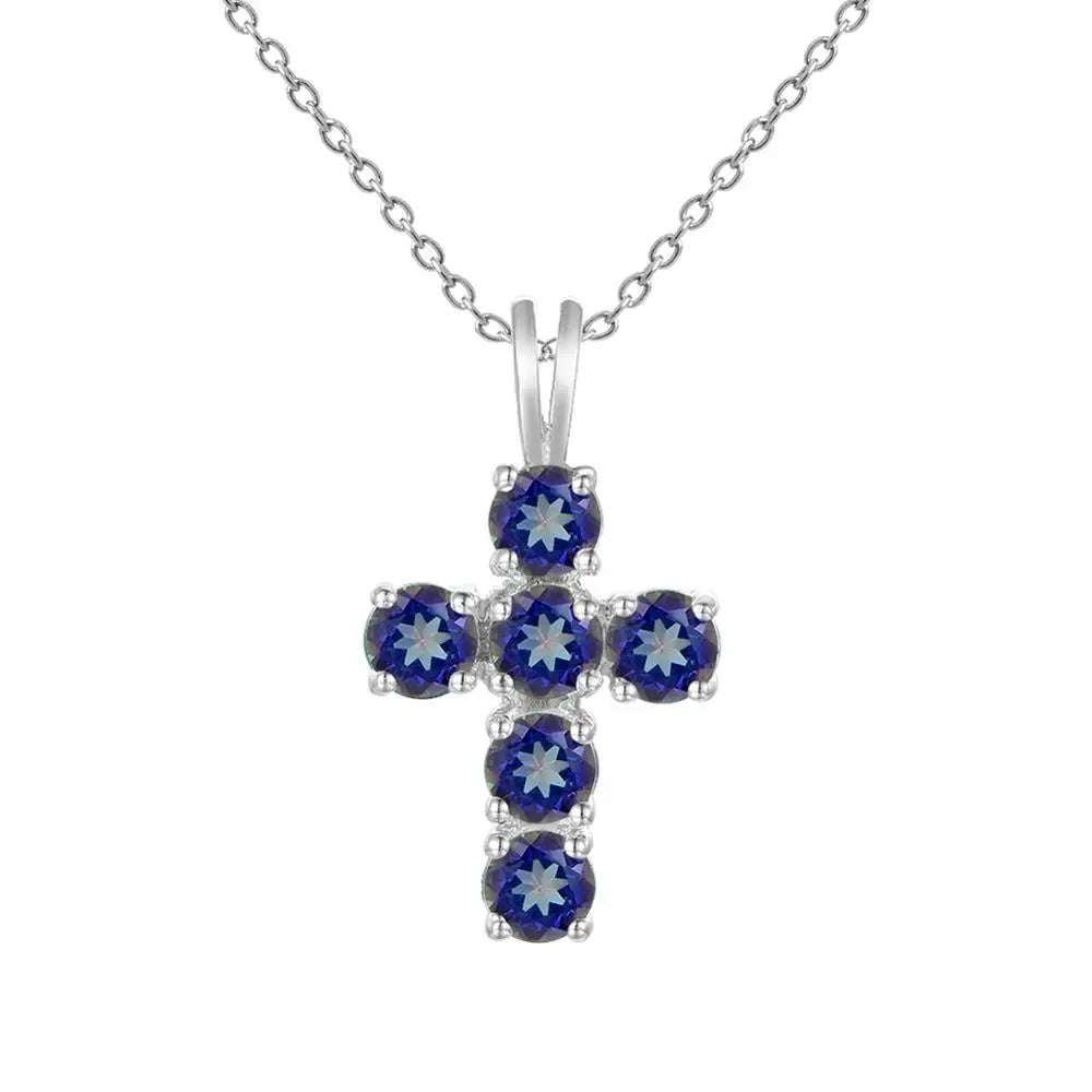 Swiss Blue Topaz Cross Pendant Necklace - 925 Sterling Silver