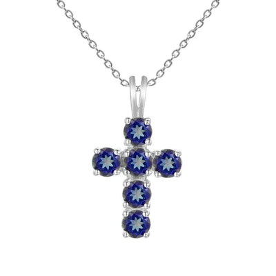 Swiss Blue Topaz Cross Pendant Necklace - 925 Sterling Silver