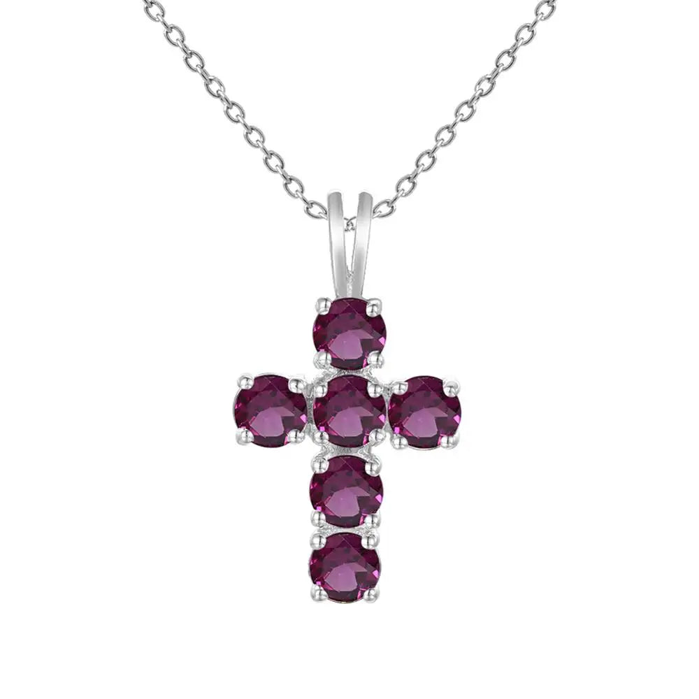 Swiss Blue Topaz Cross Pendant Necklace - 925 Sterling Silver