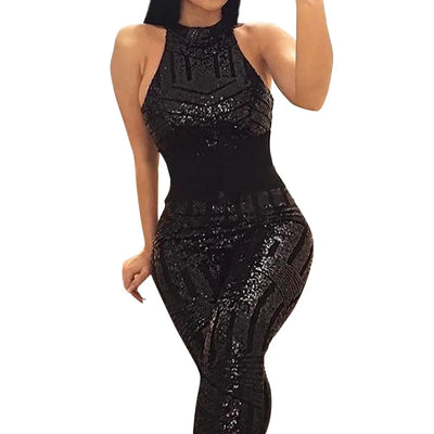 Off-Shoulder Sequin Jumpsuit - Sleeveless, Clubwear