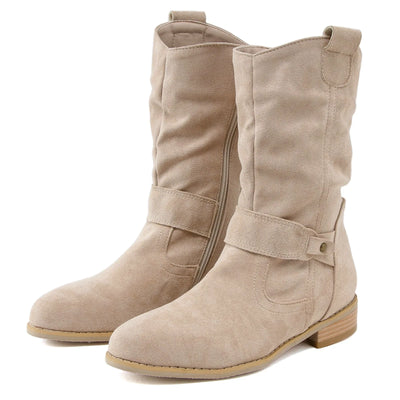 Suede Western Ankle Boots - High Heel, Side Zipper