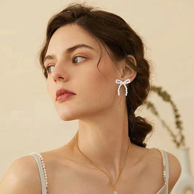 Pearl Bow Earrings  - Studs, Hoops, Drop