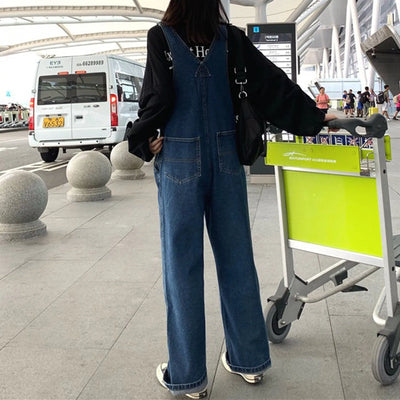 Y2K Denim Wide Leg Jumpsuit - Straps, Streetwear