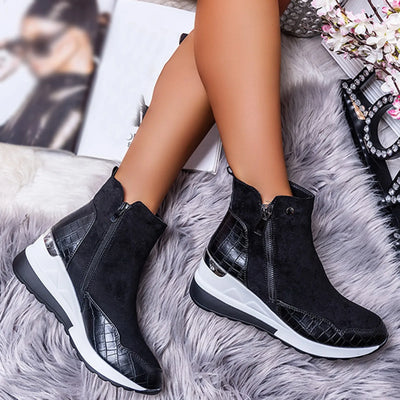 Ankle Boots - Flat, Wedge Heel, Thick Bottom, Casual