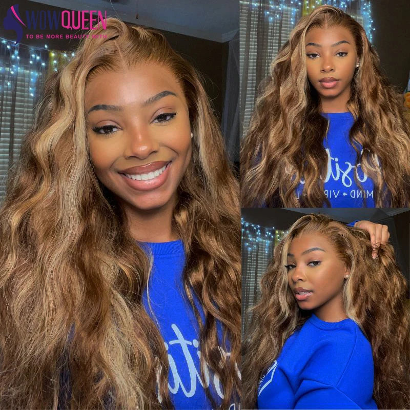 P4/27 Highlight Body Wave Bundles - Brazilian Remy Hair Extensions - Ombre Honey Brown