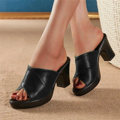 Green & Black Platform Wedge Sandals - Peep Toe, High Heels
