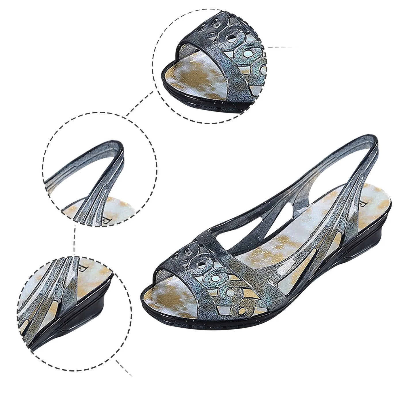Crystal Wedge Heel Sandals - Fish Mouth, Peep Toe, Slip On