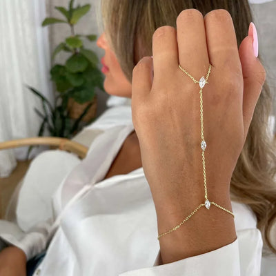 Crystal Rhombus Hand Bracelet - Bohemian Finger Chain Jewelry
