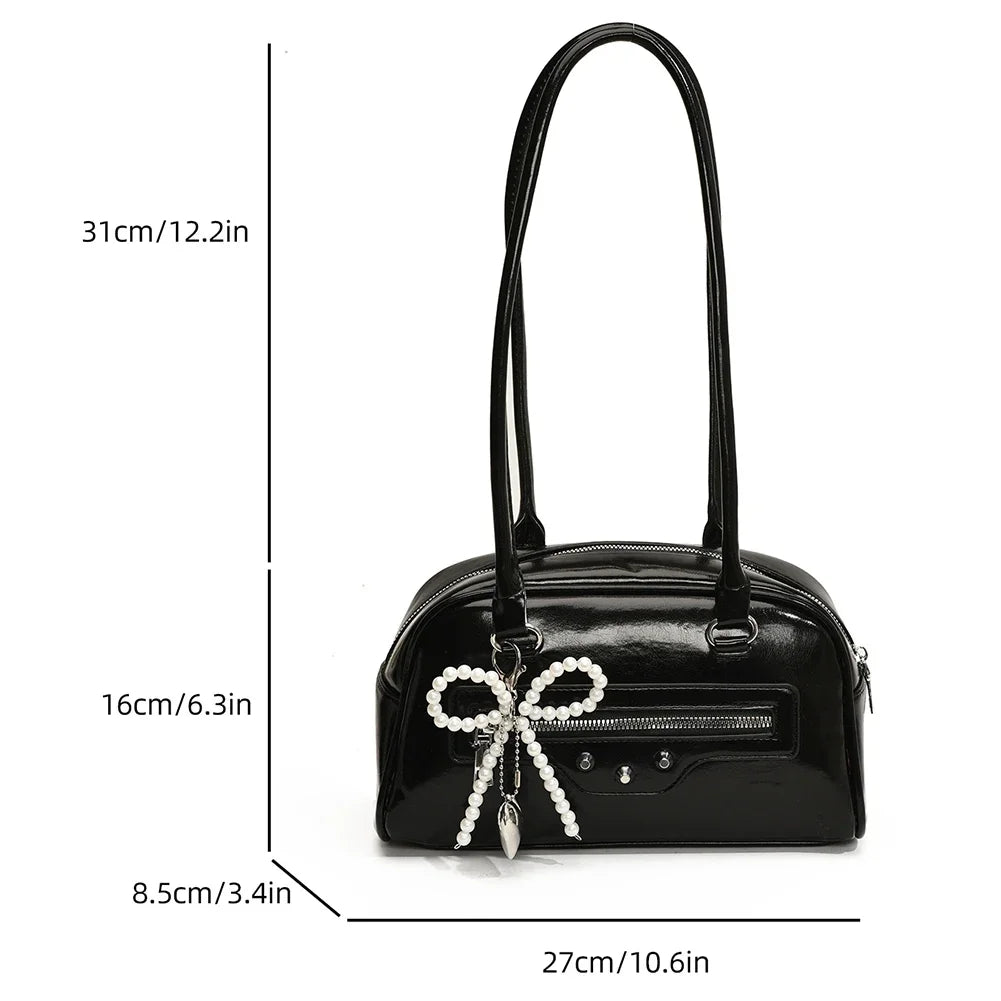 PU Leather Underarm Tote Bag - Large Capacity, Solid Color
