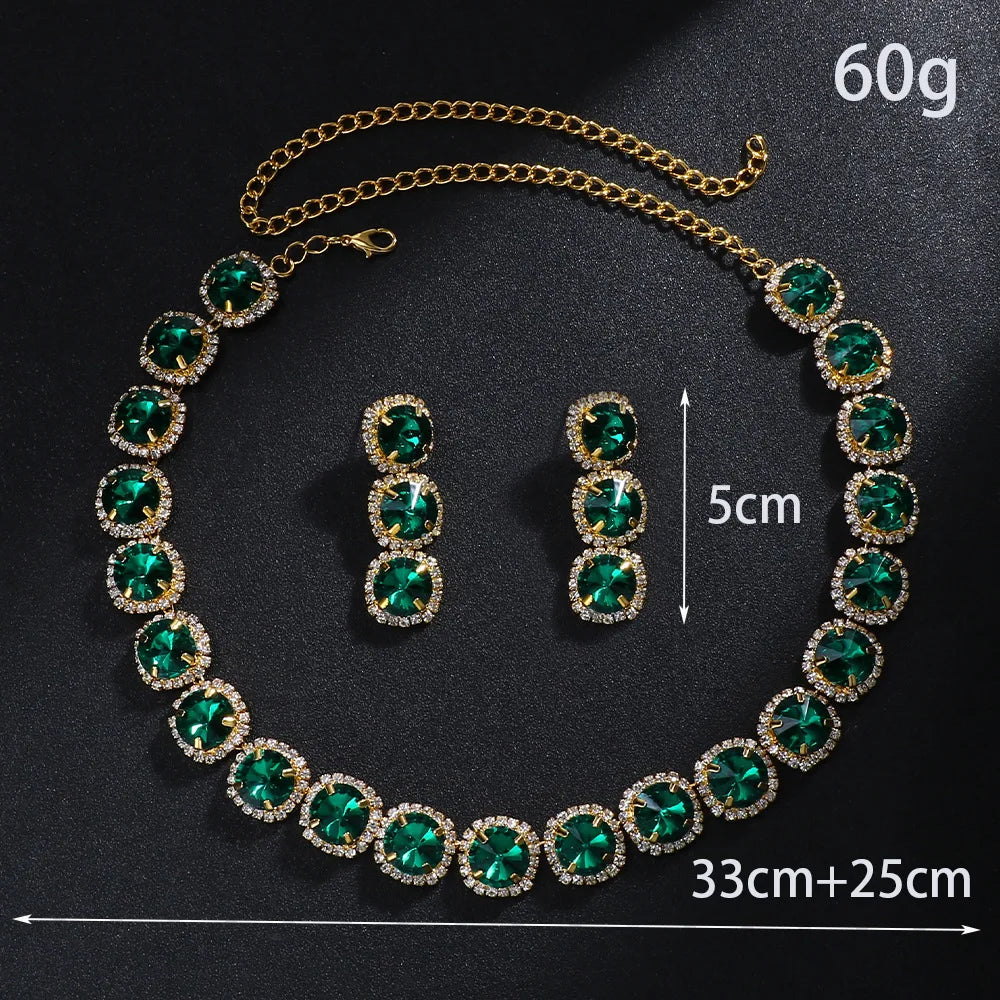 Stonefans Green Square Necklace & Earrings Set - Luxury