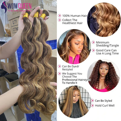 P4/27 Highlight Body Wave Bundles - Brazilian Remy Hair Extensions - Ombre Honey Brown