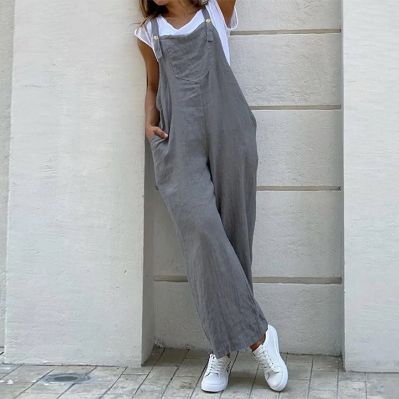 Sleeveless Overalls - Loose Fit, Casual