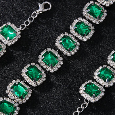 Stonefans Green Square Necklace & Earrings Set - Luxury