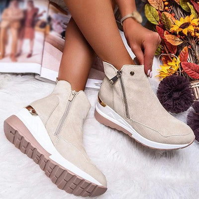 Ankle Boots - Flat, Wedge Heel, Thick Bottom, Casual