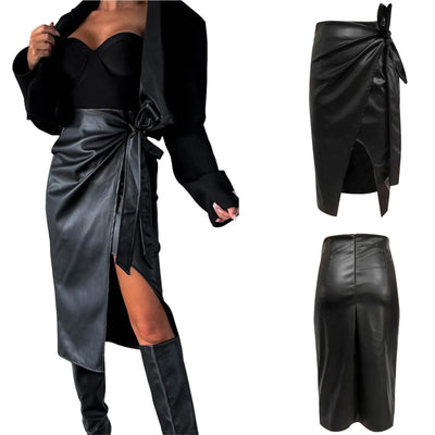 PU Leather Skirt - High Waist, Midi Length
