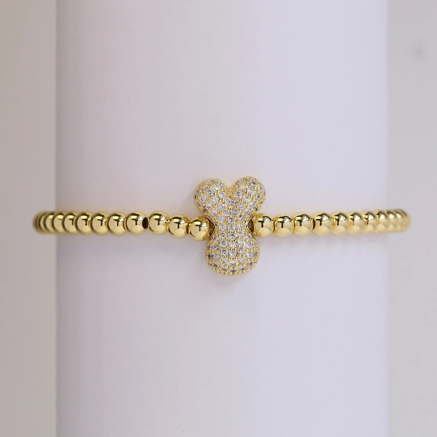 Gold Plated A-Z Initial Bubble Bracelet with Pave - Classic Fashion
