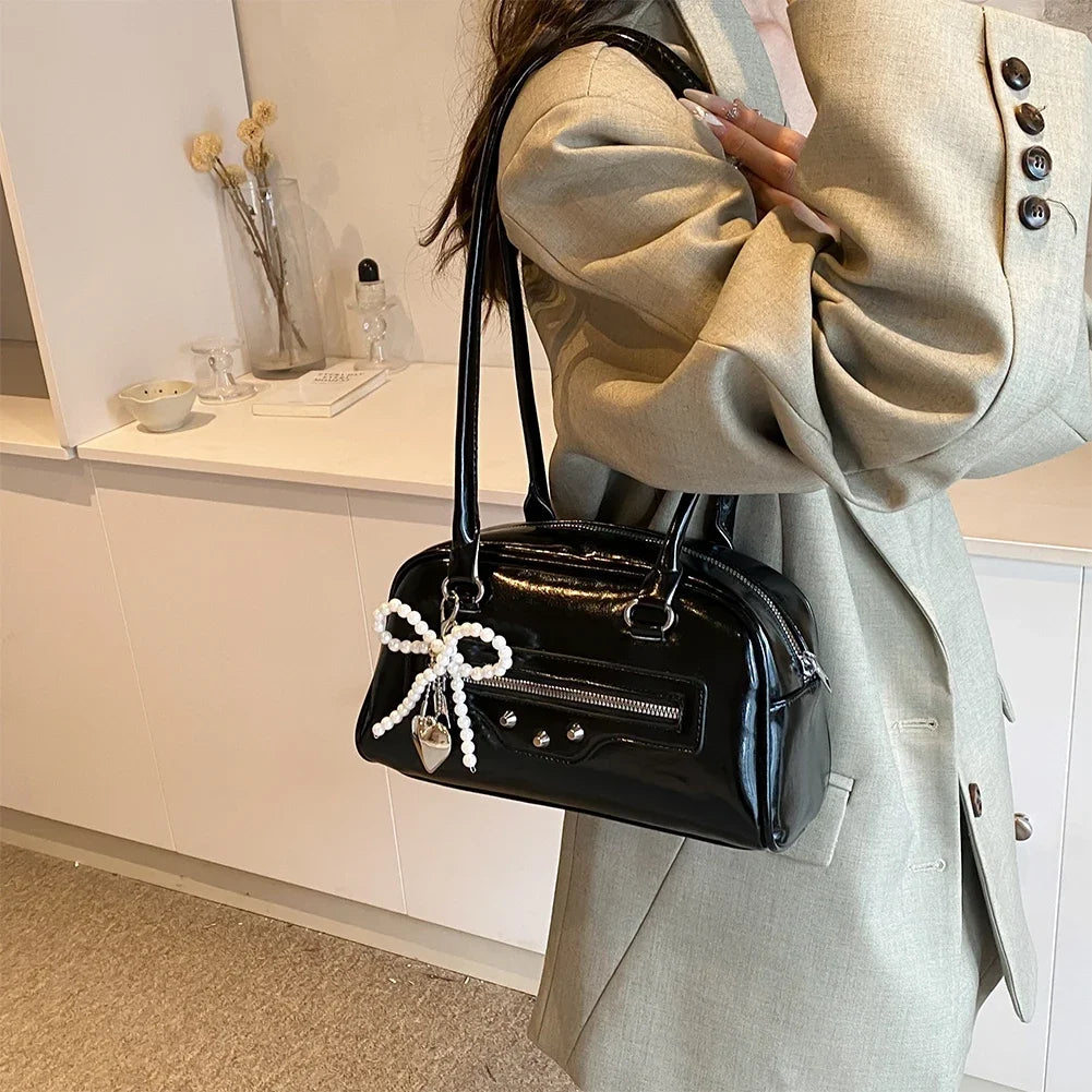 PU Leather Underarm Tote Bag - Large Capacity, Solid Color