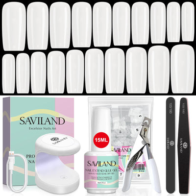 500pcs Gel X Nail Kit - Coffin & Almond Tips with UV Lamp
