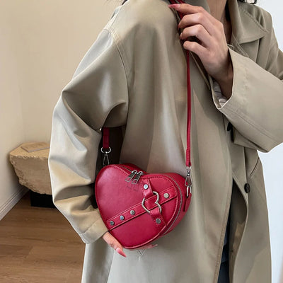 Heart Crossbody Bag - PU Leather Shoulder Messenger Purse, Y2K Style