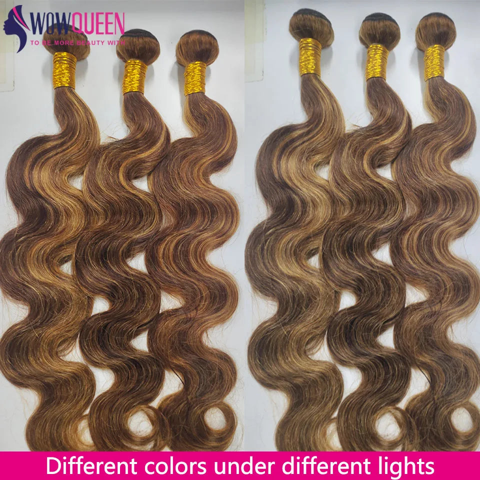 P4/27 Highlight Body Wave Bundles - Brazilian Remy Hair Extensions - Ombre Honey Brown
