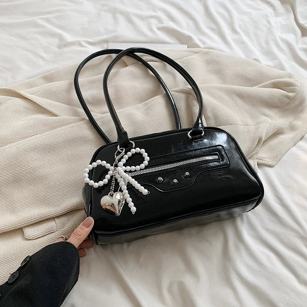 PU Leather Underarm Tote Bag - Large Capacity, Solid Color