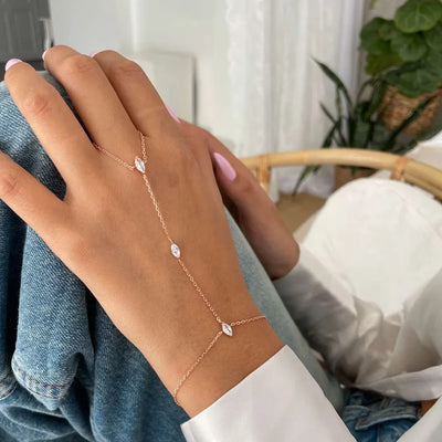 Crystal Rhombus Hand Bracelet - Bohemian Finger Chain Jewelry