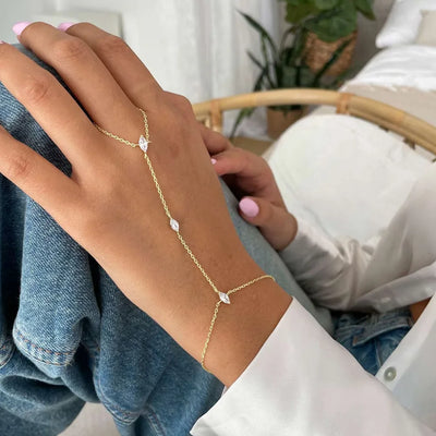 Crystal Rhombus Hand Bracelet - Bohemian Finger Chain Jewelry