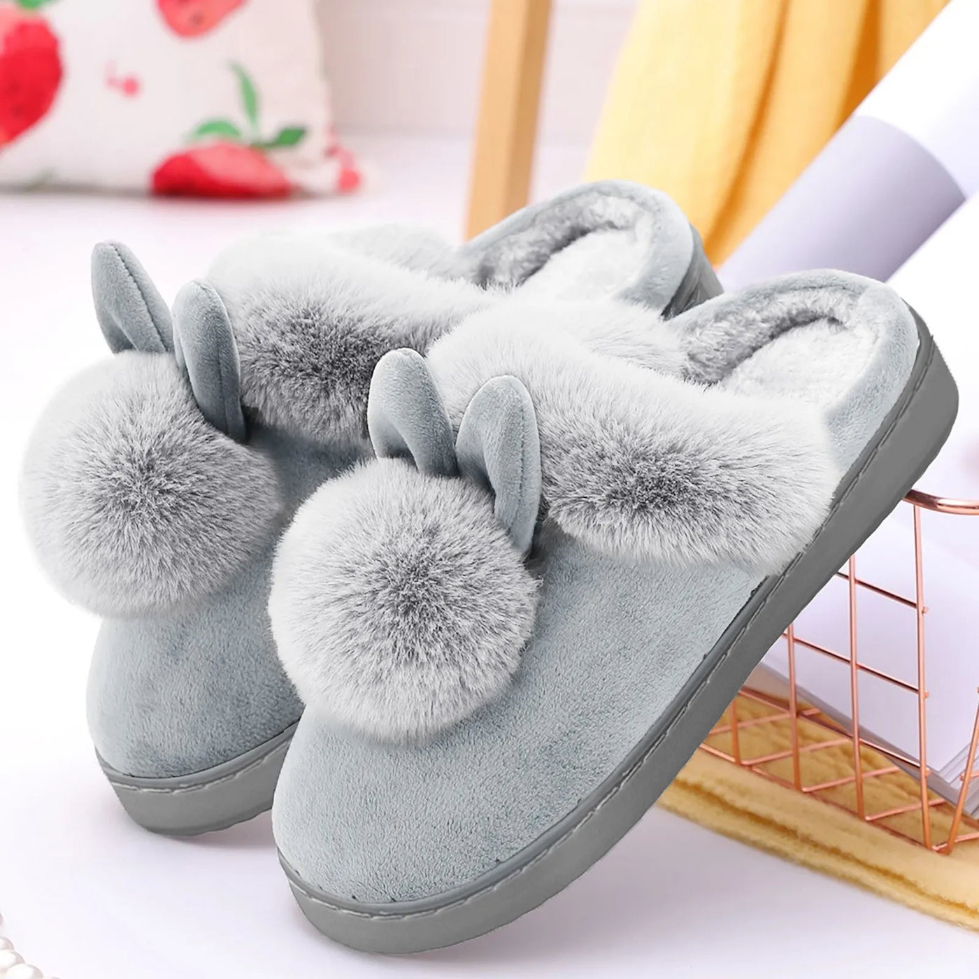 Rabbit Ear Furry Slippers - Warm, Indoor, Plush