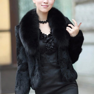 Elegant Faux Fur Coat - Long Sleeve, Turn-Down Neck, Winter Warm