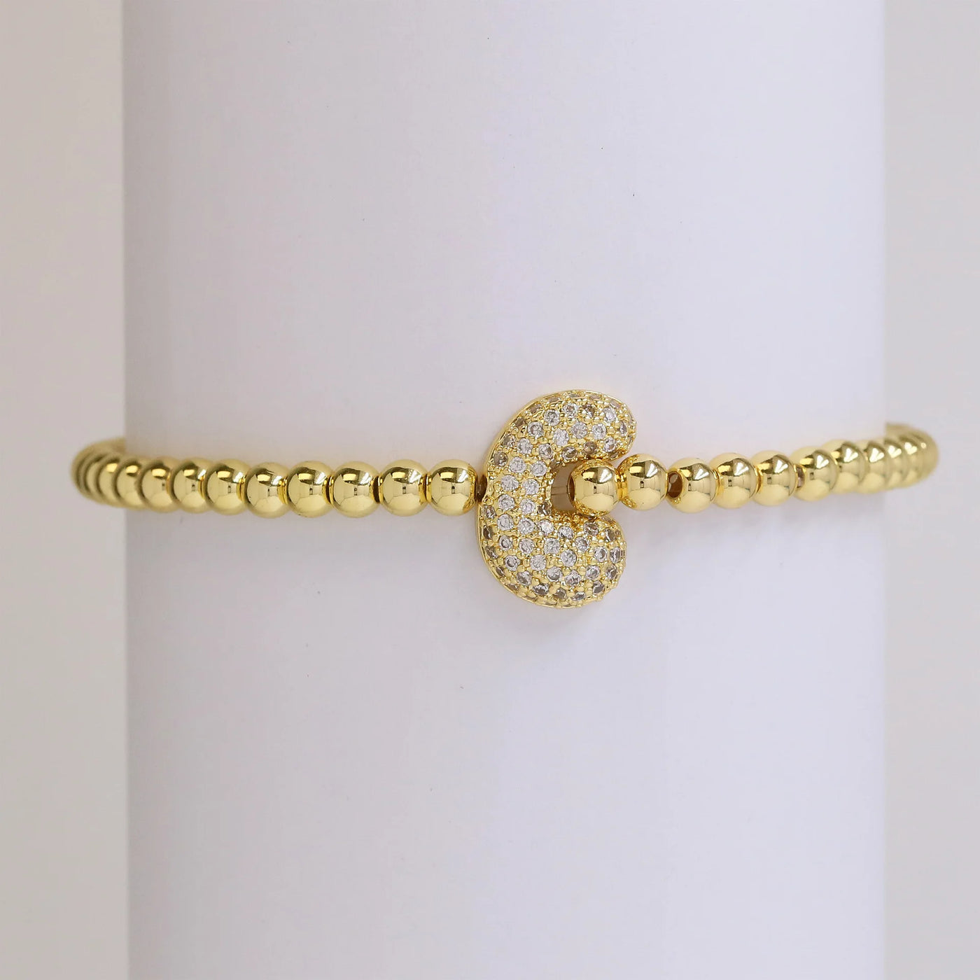 Gold Plated A-Z Initial Bubble Bracelet with Pave - Classic Fashion