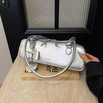 PU Leather Hobo Bag - Solid Color, Heart Pendant