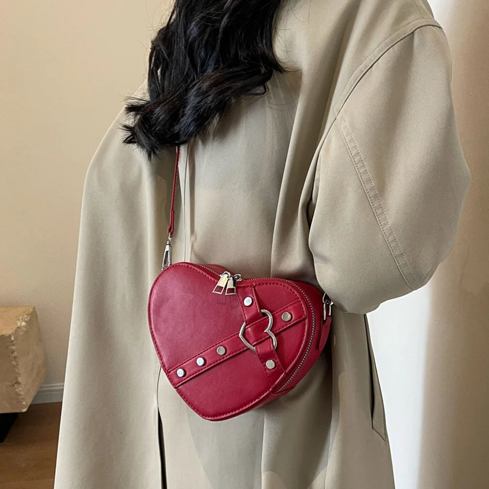 Heart Crossbody Bag - PU Leather Shoulder Messenger Purse, Y2K Style