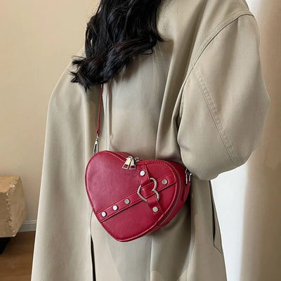 Heart Crossbody Bag - PU Leather Shoulder Messenger Purse, Y2K Style