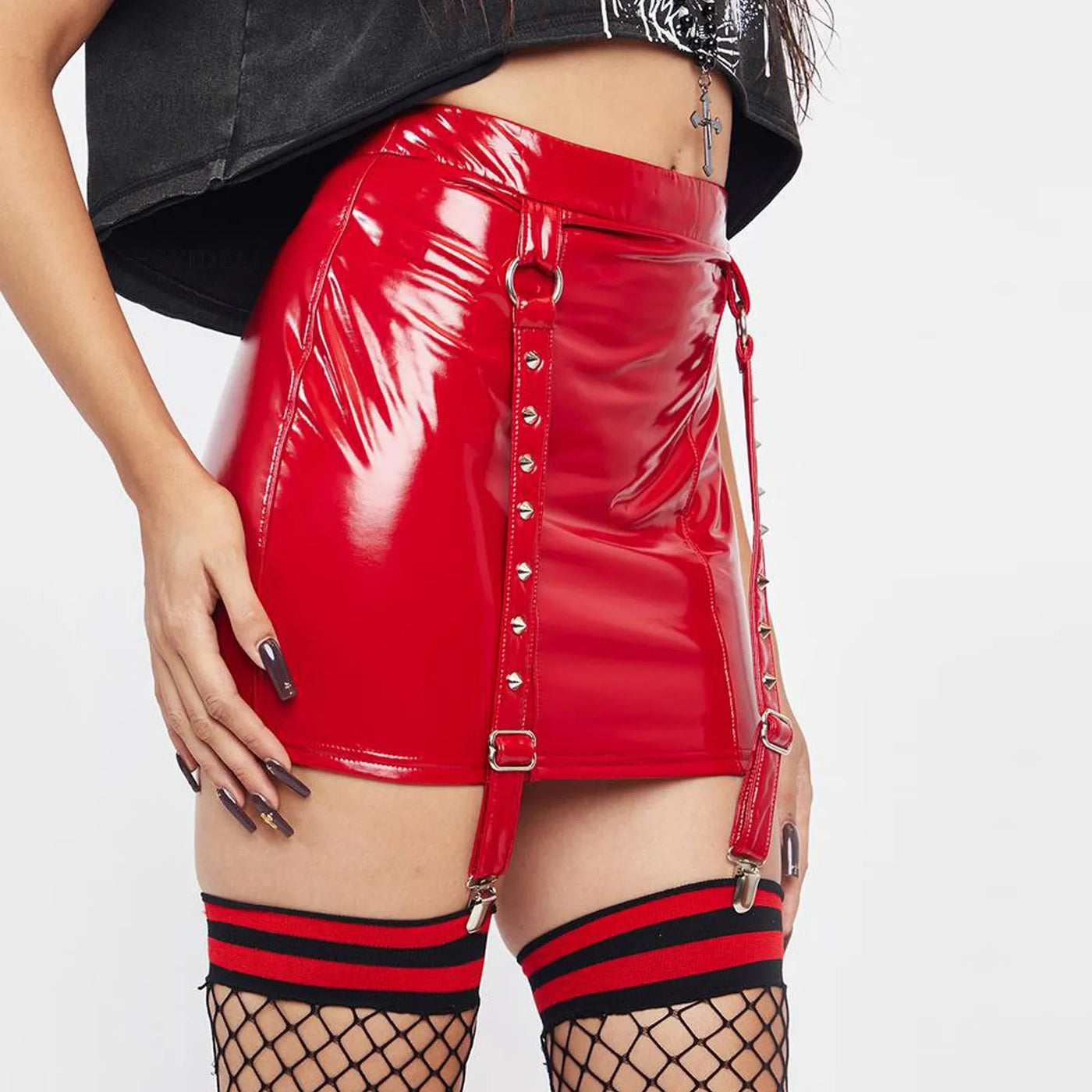 Faux Leather Mini Skirt - Bodycon, Clubwear